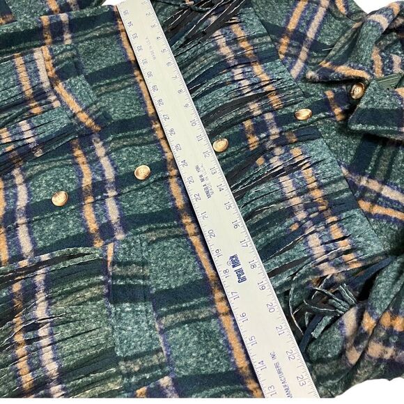 Blank NYC Jacket Women’s XL Green Plaid Shacket Fringe Button Down Pockets - Picture 6 of 16